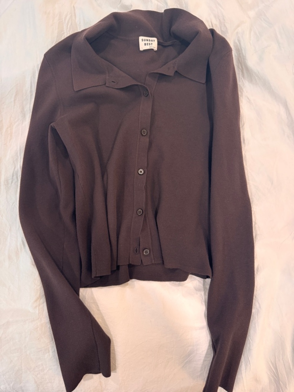 Sunday Best Dark Brown Button-Front Collared Knit Top